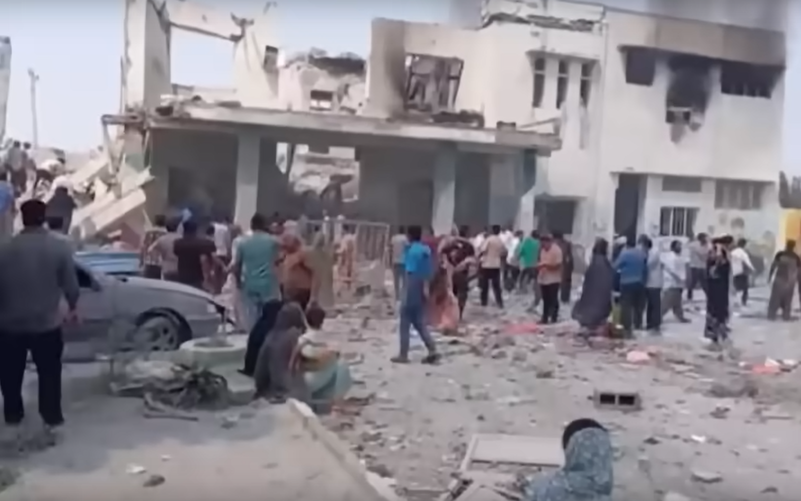 Screengrab of middle eastern building hit by a bomb